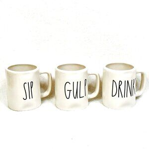 Rae Dunn 3 Ceramic Mini Coffee Demi Espresso Cups: Sip/Drink/Gulp